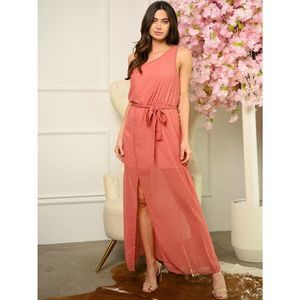 Rust Single Shoulder Swiss Dot Maxi Dress